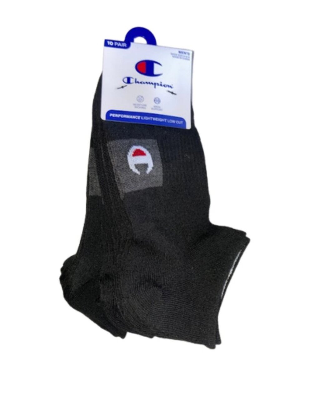 Champion 10 Pair Performance Lightweight Low Cut Black Socks, Shoe Size 6-12.5